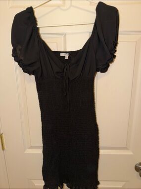 Love Tribe Black Smocked Puff Sleeve Mini Dress